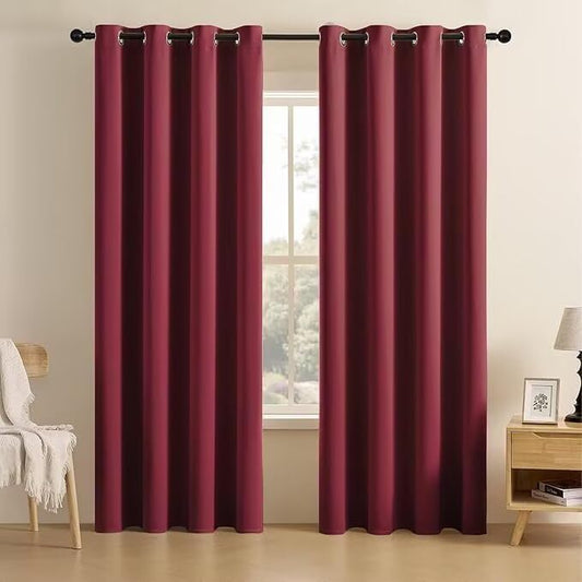 Joydeco Blackout Curtains for Bedroom 108 inch Long 2 Panels, Thermal Insulated Room Darkening Curtains with Grommets, Soft Window Drapes for Living Room (W52 x L108 Inch, Burgundy Red)