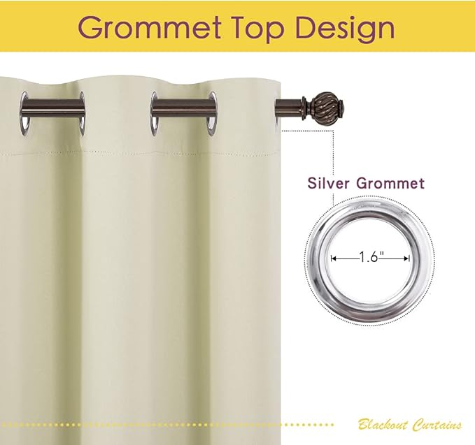 NICETOWN Room Darkening Curtain Panels for Cafe, Thermal Insulated Grommet Room Darkening Draperies/Drapes for Window (Beige, 2 Panels, W70 x L63 -inch)