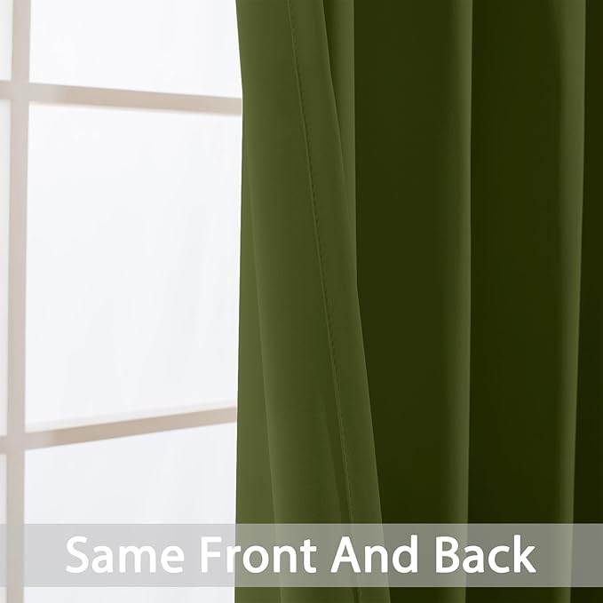 Yakamok Olive Green Curtains 54 Inches Length Blackout Curtain for Bedroom-Green Room Darkening Thermal Insulated Grommet Drapes for Living Room, 52W x 54L,2 Panels
