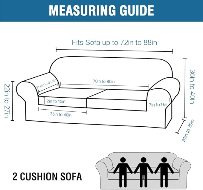 H.VERSAILTEX 3 Piece Stretch Sofa Covers for 2 Cushion Sofa Couch Covers for Living Room Sofa Slipcovers (Base Cover Plus 2 Seat Cushion Covers) Thicker Jacquard Fabric(Large Sofa, Caramel)