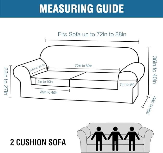 H.VERSAILTEX 3 Piece Stretch Sofa Covers for 2 Cushion Sofa Couch Covers for Living Room Furniture Cover (Base Cover Plus 2 Seat Cushion Covers) Thicker Jacquard Fabric(Large Sofa, Dove)