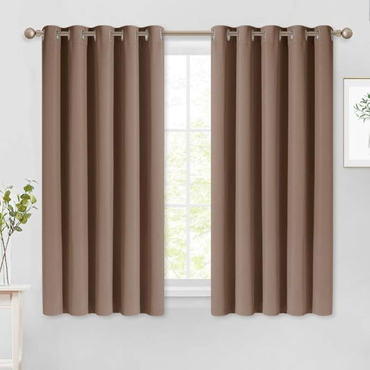 NICETOWN Blackout Window Curtains and Drapes for Kitchen, Window Treatment Thermal Insulated Solid Grommet Blackout Drapery Panels (Set of 2, 70 by 54 inches, Cappuccino)