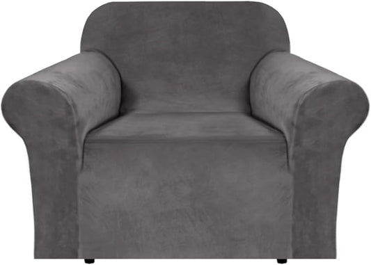 H.VERSAILTEX Stretch Velvet Armchair Cover Couch Covers 1 Cushion Chair Slipcover for Living Room Furniture Cover Crafted from Thick Comfy Rich Velour (Chair 31"-49", Gray)