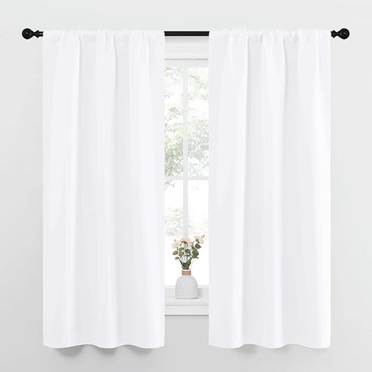 NICETOWN White Curtains for Bedroom, Short Curtains & Draperies for Small Window, Home Decoration Draperies (34 in x 63 in (W x L), 2 PCs)