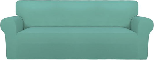 PureFit Super Stretch Sofa Slipcover – Spandex Non Slip Soft Couch Sofa Cover, Washable Furniture Protector with Non Skid Foam and Elastic Bottom for Kids, Pets （Oversized Sofa, Cyan）