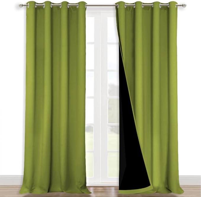 NICETOWN Full Shading Curtains 90" Long 2 Panels Set for Windows, Fresh Green, Pack of 2, 52" W, Super Heavy-Duty Black Lined Blackout Curtains for Bedroom, Privacy Assured Window Treatment