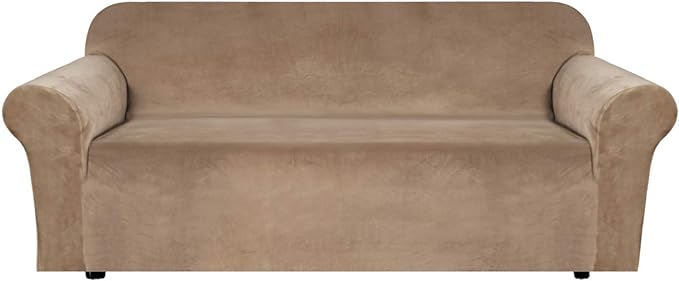 H.VERSAILTEX Stretch Velvet Sofa Covers Large Couch Covers Sofa Slipcovers Furniture Protector Soft with Non Slip Elastic Bottom, Feature Thick Comfy Rich Velour (Extra Wide Sofa 89"-105", Camel)