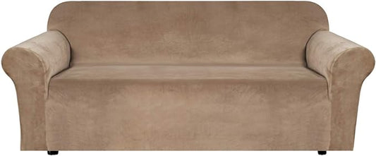 H.VERSAILTEX Stretch Velvet Sofa Covers Large Couch Covers Sofa Slipcovers Furniture Protector Soft with Non Slip Elastic Bottom, Feature Thick Comfy Rich Velour (Extra Wide Sofa 89"-105", Camel)