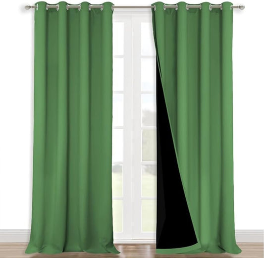 NICETOWN 100% Blackout Blinds, Set of 2, 46" x 96", Forest Green, Laundry Room Decor Window Treatment Curtains for Large Patio Sliding Door, Thermal Insulated Curtains for Bedroom