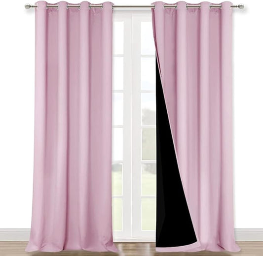 NICETOWN Full Shading Curtains for Windows, Super Heavy-Duty Black Lined Blackout Curtains for Girl's Room, Privacy Assured Heavy Drapes (Lavender Pink, Pack of 2, 52 inches W x 95 inches L)