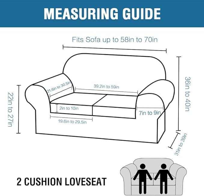 H.VERSAILTEX 3 Piece Stretch Sofa Covers for 2 Cushion Loveseat Couch Covers for Living Room Furniture Cover (Base Cover Plus 2 Seat Cushion Covers) Thicker Jacquard Fabric(Medium Sofa, Black)