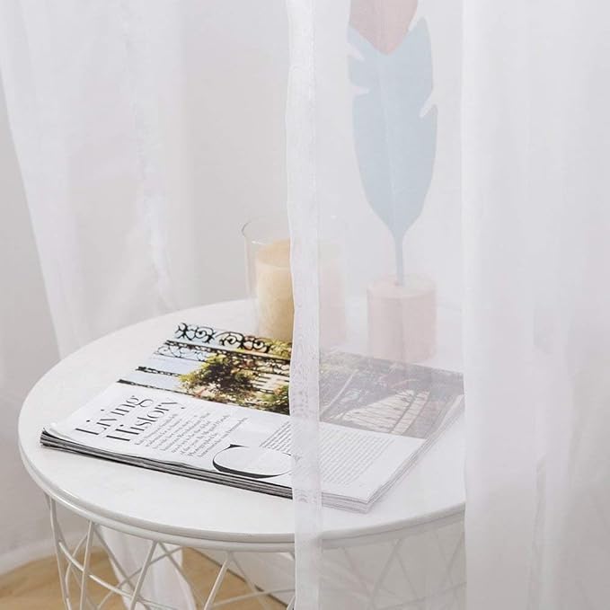 MIULEE 2 Panels Solid Color White Sheer Window Curtains Elegant Window Voile Panels/Draperies/Treatment for Bedroom Living Room (70 X 90 Inches White)