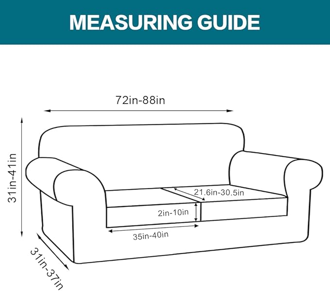 Turquoize 3 Piece Sofa Covers for 2 Cushion Couch Sofa Slipcover Soft Couch Cover for Dogs-Washable Sofa Furniture Covers with 2 Individual Cushion Covers (2 Cushion Sofa, Dark Cyan)