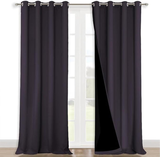 NICETOWN Full Shading Curtains for Windows, Greyish Purple, Pack of 2, 52" W x 95" L, Super Heavy-Duty Black Lined Blackout Curtains for Bedroom, Privacy Assured Window Treatment