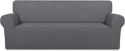 PureFit Super Stretch Sofa Slipcover – Spandex Non Slip Soft Couch Sofa Cover, Washable Furniture Protector with Non Skid Foam and Elastic Bottom for Kids, Pets （Sofa, Gray ）