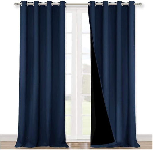 NICETOWN 100% Blackout Blinds, Laundry Room Decor Window Treatment Curtains, Thermal Insulated Energy Smart Drapes and Draperies for Villa, Hall and Studio, Navy Blue, Set of 2, 52 inches x 95 inches