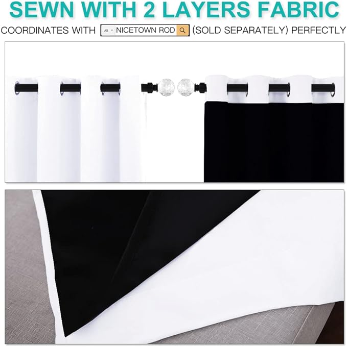 NICETOWN Full Shading Cold Blocking Curtains for Windows, Super Heavy-Duty Black Lined Blackout Curtains for Bedroom, Privacy Assured Window Treatment (White, Pack of 2, 62 inches W x 95 inches L)