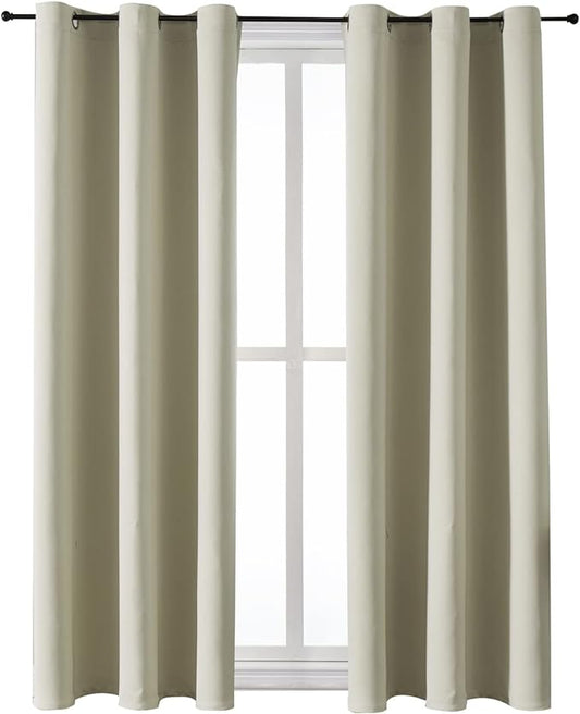 ChrisDowa Grommet Room Darkening Curtains for Bedroom and Living Room - 2 Panels Set Thermal Insulated Blackout Curtains (Beige, 38W x 54L)