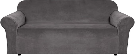 H.VERSAILTEX Stretch Velvet Sofa Covers Large Couch Covers Sofa Slipcovers Furniture Protector Soft with Non Slip Elastic Bottom, Feature Thick Comfy Rich Velour (Extra Wide Sofa 98"-105", Gray)