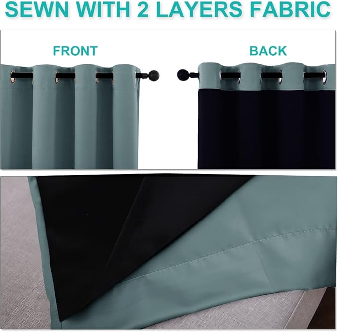 NICETOWN Greyish Blue Blackout Curtains 84 inches Long, Full Light Blocking Drapes with Black Liner for Nursery, Noise Reducing Thermal Insulated Draperies for Doorway (2 Pieces, 37" Wide Each Panel)