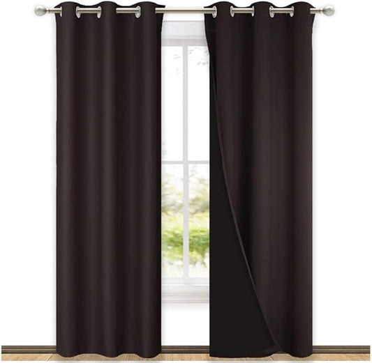 NICETOWN Blackout Curtains 80 inches Long, 2 Pieces, 42" Wide Each Panel, Brown, Full Light Blocking Drapes with Black Liner for Nursery, Thermal Insulated Draperies for Hall, Villa