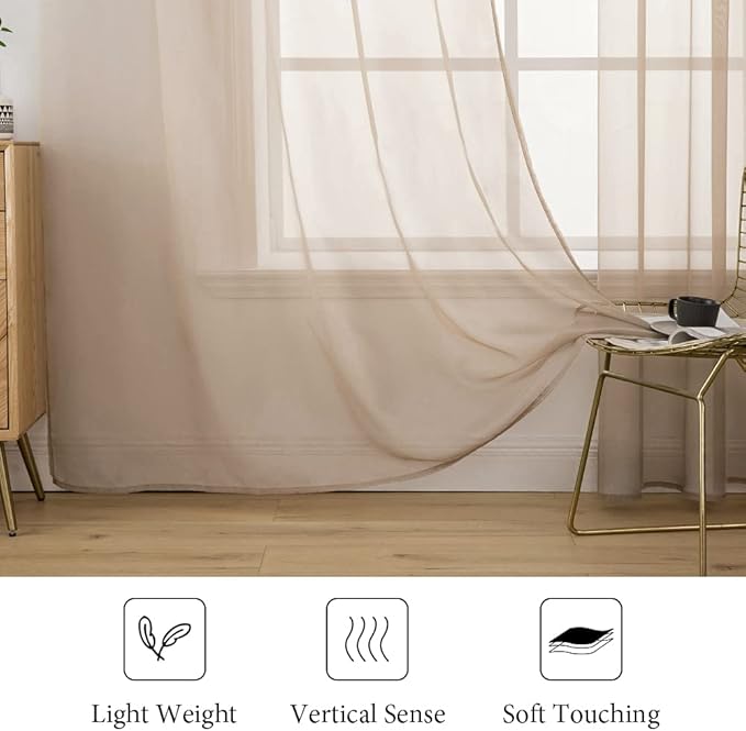 MIULEE 2 Panels Solid Color Sheer Window Curtains Elegant Window Voile Panels/Drapes/Treatment for Bedroom Living Room (54X84 Inches Brown)