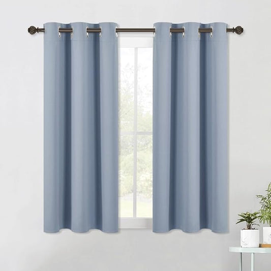 NICETOWN Blackout Curtains & Drapes for Bedroom, Vintage Blue, W34 x L48, Set of 2, Triple Weave Grommet Top Thermal Insulated Light Blocking Panels for Bathroom/Living Room