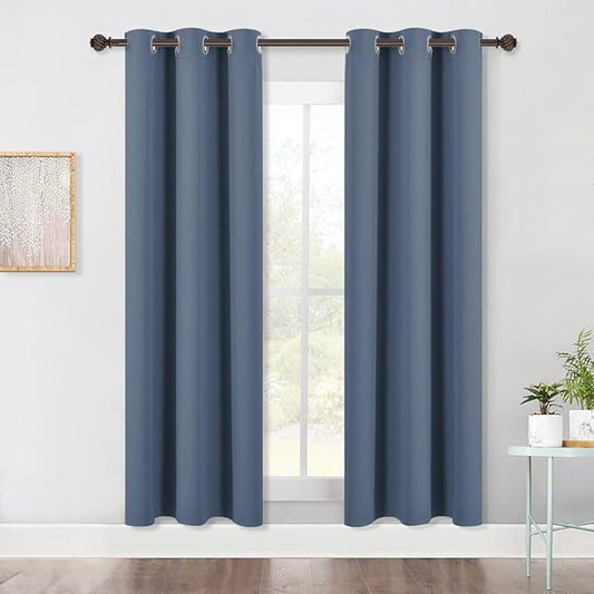 NICETOWN Window Treatment Blackout Curtain Panels, Home Décor Thermal Insulated Solid Grommet Blackout Draperies/Drapes for Bedroom (Set of 2 Panels, 42 by 72 Inch, Stone Blue)