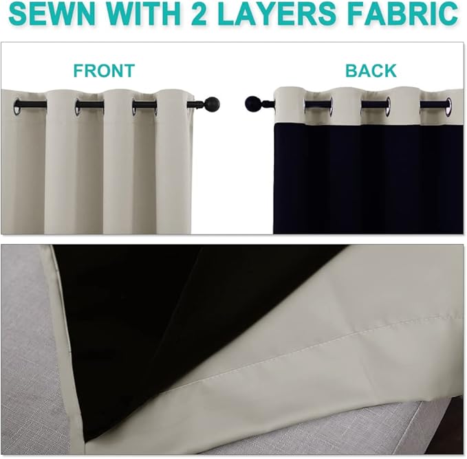 NICETOWN 100% Blackout Curtains 54 inches Long, Double-Deck Completely Blackout Window Treatment Thermal Insulated Lined Drapes for Small Window (Natural, 1 Pair, 46 inches Width Each Panel)