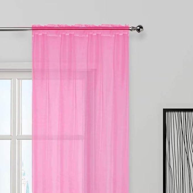SpaceDresser Basic Rod Pocket Sheer Voile Window Curtain Panels Pink 1 Pair 2 Panels 60 Width 63 Inch Long for Kitchen Bedroom Children Living Room Yard（Pink, 60W x 63L）