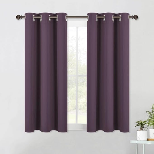NICETOWN Bedroom Curtains Blackout Drapery Panels, 2 Panels, 42 x 54 Inch, Plum, Three Pass Microfiber Thermal Insulated Solid Ring Top Blackout Window Curtains/Drapes