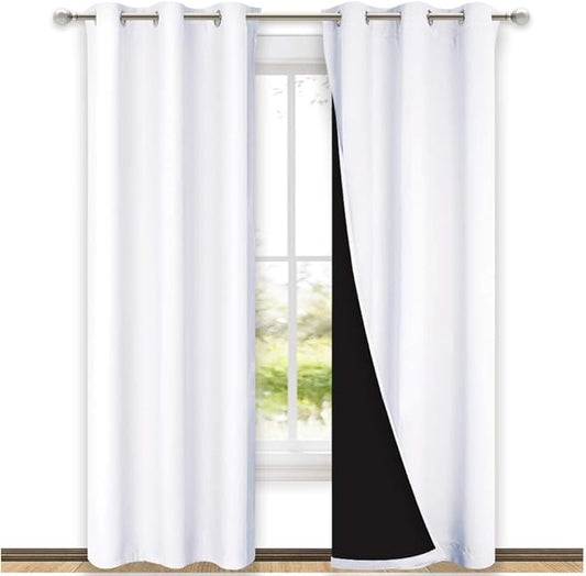 NICETOWN White Blackout Curtains 84 inches Long, Full Light Blocking Drapes with Black Liner for Nursery, Thermal Insulated Draperies for Hall, Villa (2 Pieces, 42 inches Wide Each Panel, Pure White)