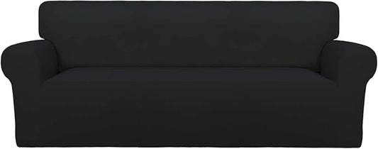 PureFit Super Stretch Oversized Sofa Slipcover – Spandex Non Slip Soft Couch Sofa Cover, Washable Furniture Protector with Non Skid Foam and Elastic Bottom for Kids, Pets （Oversized Sofa, Black）