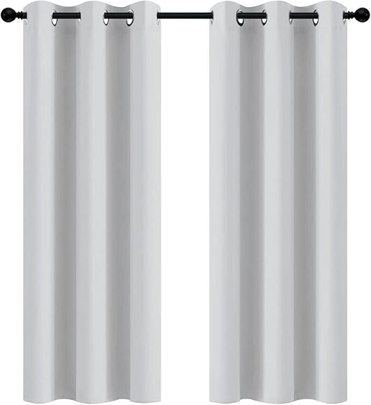 Yakamok Greyish White Curtains for Bedroom,Grommet Thermal Insulated Room Darkening Curtains for Living Room,42W x 72L,2 Panels