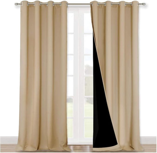NICETOWN 100% Blackout Blinds, Set of 2, 46" x 96", Biscotti Beige, Laundry Room Decor Window Treatment Curtains for Large Patio Sliding Door, Thermal Insulated Curtains for Bedroom
