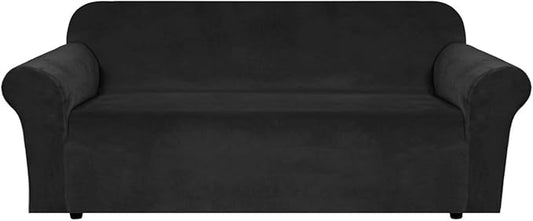 H.VERSAILTEX Stretch Velvet Sofa Covers Large Couch Covers Sofa Slipcovers with Non Slip Straps Underneath The Furniture, Feature Thick Comfy Rich Velour (XL Sofa, 98"-105", Black)