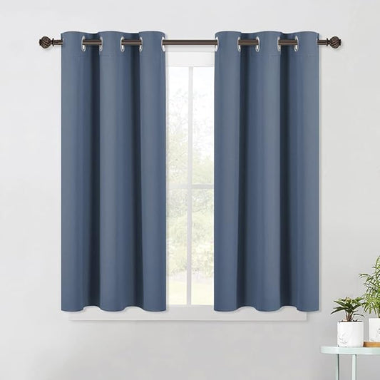 NICETOWN Thermal Insulated Curtains Blackout Draperies, Window Treatment Solid Grommet Room Darkening Drape Panels for Bedroom (Set of 2 Panels, 42 by 45 Inch Long, Stone Blue Blue)