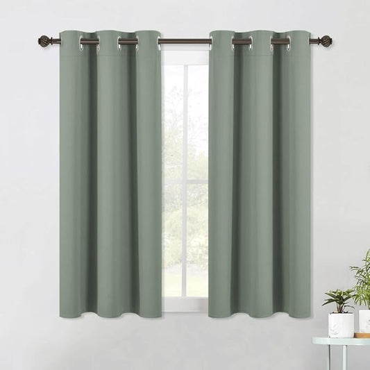 NICETOWN Modern Blackout Curtains Noise Reducing, Thermal Insulated and Privacy Room Darkening Drape Panels for Boy's Guest Room Door Small Short Window (Greyish Green, 2 Panels, W42 x L54 -Inch)