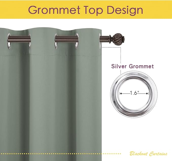 NICETOWN Window Curtain Panels, Greyish Green, 1 Pair, 42 by 80-inch, Thermal Insulated Solid Grommet Blackout Draperies/Drapes for Basement