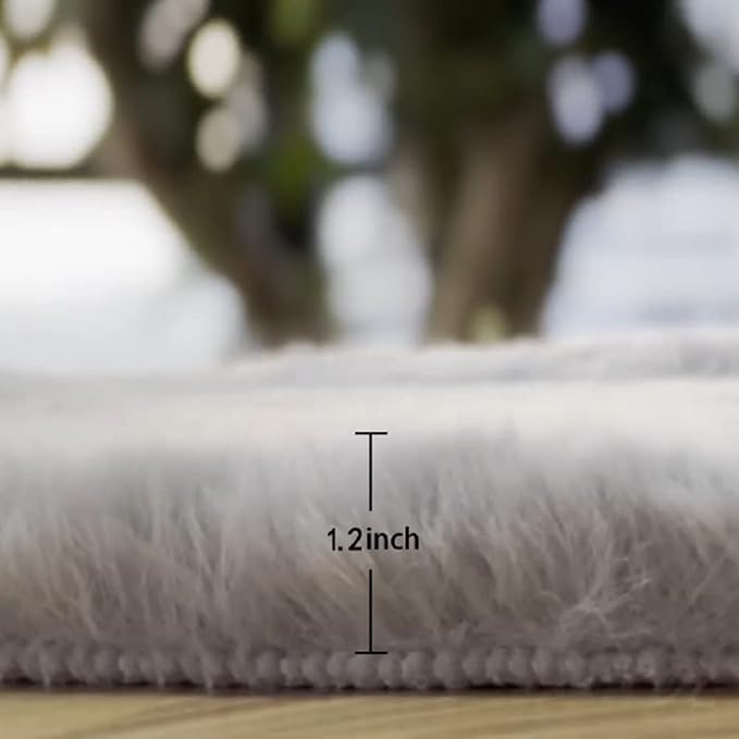 ORINOVA Light Gray Faux Fuzzy Fur Washable Rugs for Bedroom Shaggy Area Rugs for Living Room Grey 2x3 Nursery Rug Home Room Décor