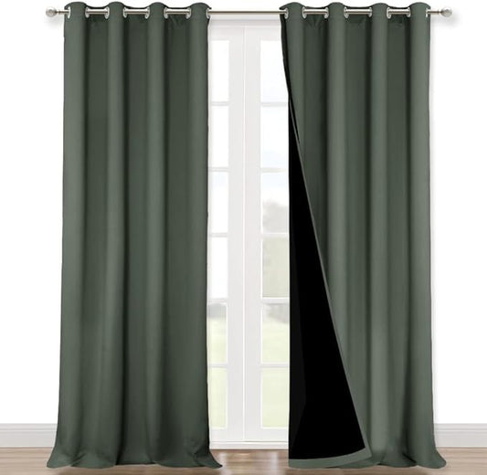 NICETOWN 100% Blackout Blinds, Set of 2, 46" x 102", Dark Mallard, Laundry Room Decor Window Treatment Curtains for Large Patio Sliding Door, Thermal Insulated Curtains for Bedroom