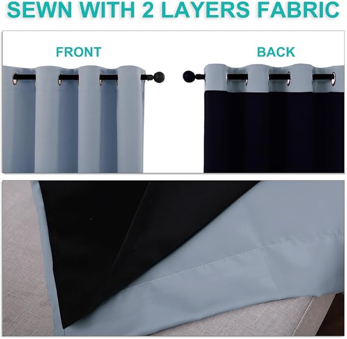 NICETOWN Full Shade Curtain Panels, 37" Wide x 80" Long, Vintage Blue, Pair of Thermal Insulated & Energy Efficiency Blackout Drapes for Living Room, Lined Silky Performance Window Dressing