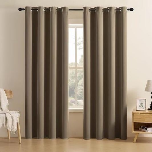 Joydeco Blackout Curtains for Bedroom 90 inch Long 2 Panels, Thermal Insulated Room Darkening Curtains with Grommets, Soft Window Drapes for Living Room (W52 x L90 Inch, Khaki)
