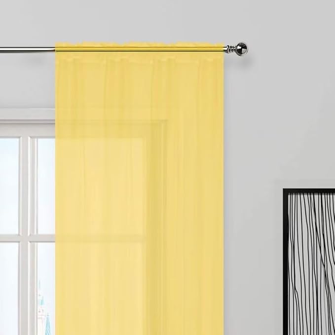 SpaceDresser Yellow Sheer Curtains 4 Panels Rod Pocket Semi-Sheer Curtain 54 Inches Long Light Filtering Voile Window Drapes for Bedroom Living Room Kitchen, Each 52W x54L