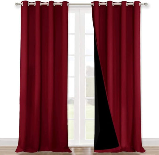 NICETOWN Full Shading Curtains 90 inches Long 2 Panels Set for Windows, Super Heavy-Duty Black Lined Blackout Curtains for Bedroom, Privacy Assured Window Treatment (Burgundy Red, 52 inches W)