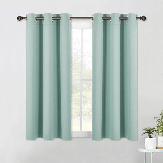 NICETOWN Aqua Blue Blackout Curtain Panels 48 inch Long Set of 2 for Bedroom, Thermal Insulated Grommet Top Light Blocking Draperies and Drapes for Basement (W34)