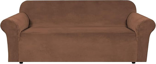 H.VERSAILTEX 1 Peice Stretch Velvet Sofa Covers for 3 Cushion Couch Covers Sofa Slipcovers Furniture Protector Soft, Crafted from Thick Comfy Rich Velour (Sofa 72"-90", Caramel)