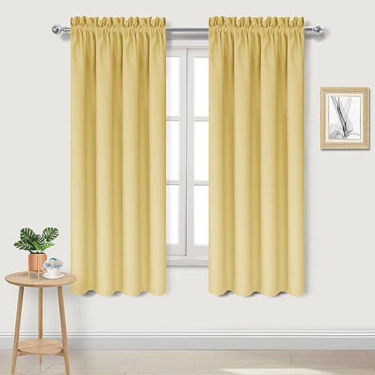 DWCN Blackout Curtains for Bedroom – Rod Pocket Thermal Insulated Noise Reducing Noise Reducing Drapes for Living Room, W 38 x L 63 Inch, 2 Panels, Light Yellow