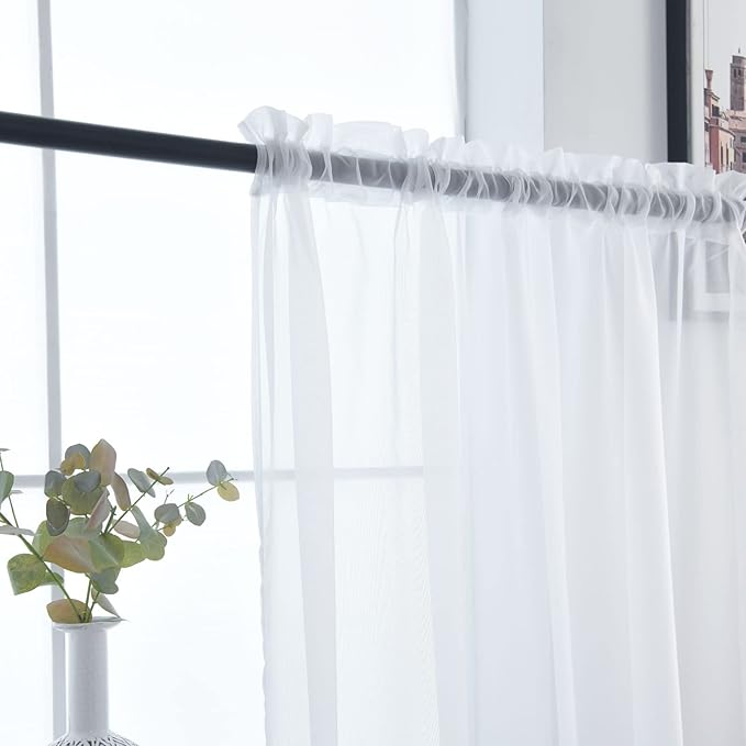 SpaceDresser Basic Rod Pocket Sheer Voile Window Curtain Panels White 1 Pair 2 Panels 70 Width 84 Inch Long for Kitchen Bedroom Children Living Room Yard(White,70 W x 84 L)
