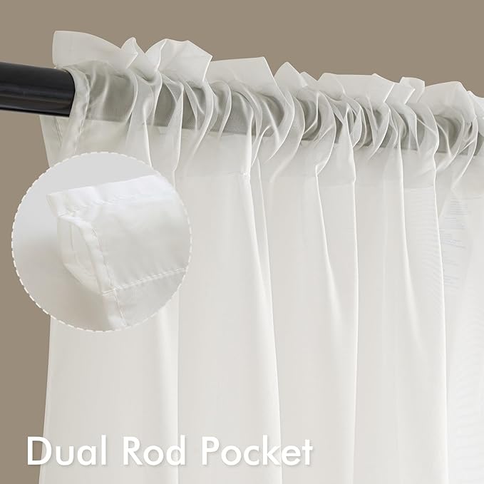 MIULEE Ivory Sheer Curtains 90 Inches Long, 4 Panels Set, Light Filtering Rod Pocket Voile Drapes for Living Room and Bedroom, Airy Soft Fabric Window Treatments, 42 x 90 Inches